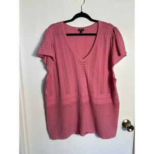 TORRID Everyday Soft Pointelle Knit Sweater Top Pink V-Neck Short Sleeve Plus 4
